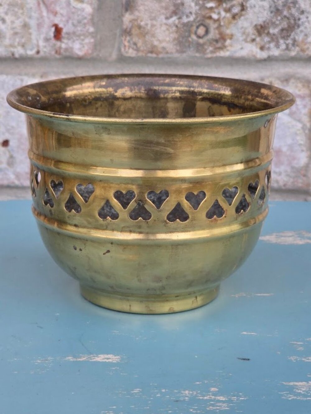 Vintage Brass Heart Cutout Planter Cachepot Made in India
